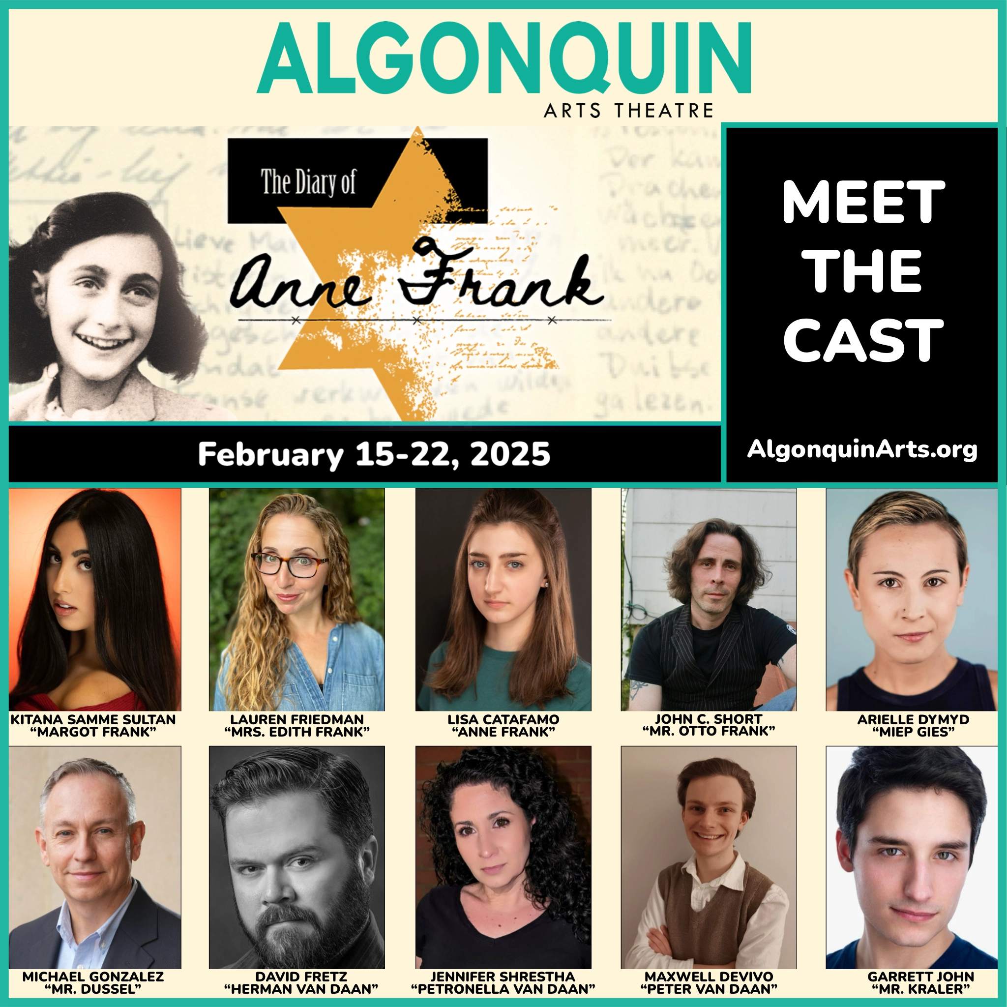 Algonquin Arts Theatre Announces Casting and Creative Team for The Diary of Anne Frank